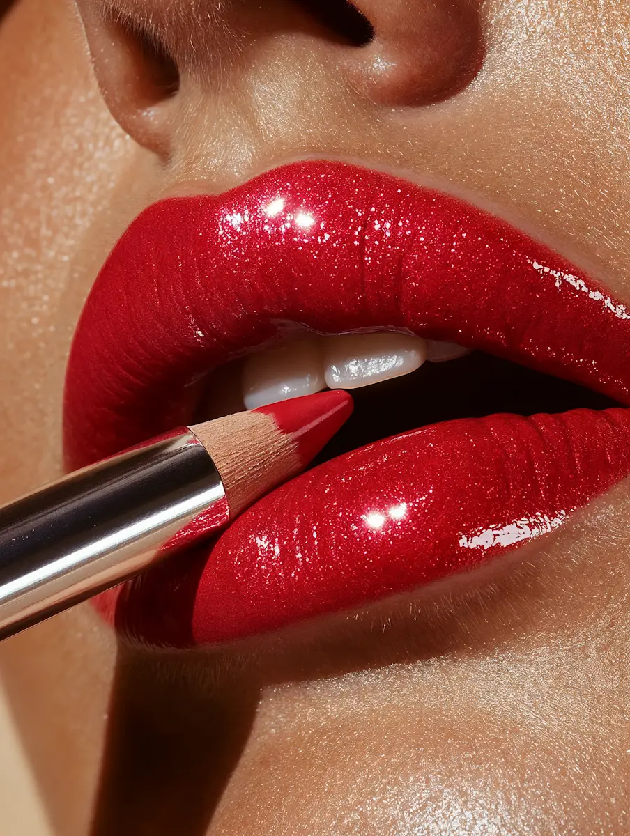 Glossy Red Lips Close-Up